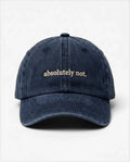 Absolutely not dad hat in Blu navy, front view: embroidered 'absolutely not.' lettering, washed cotton