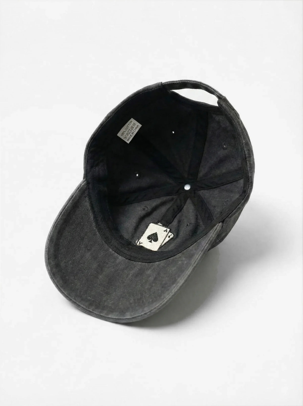 Ace of Spades dad hat in Black, inside view with label