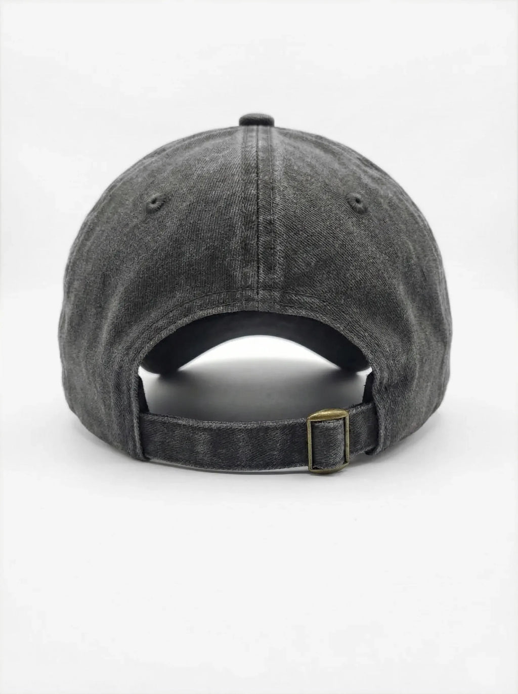 Ace of Spades dad hat in Black, back view with brass buckle strap