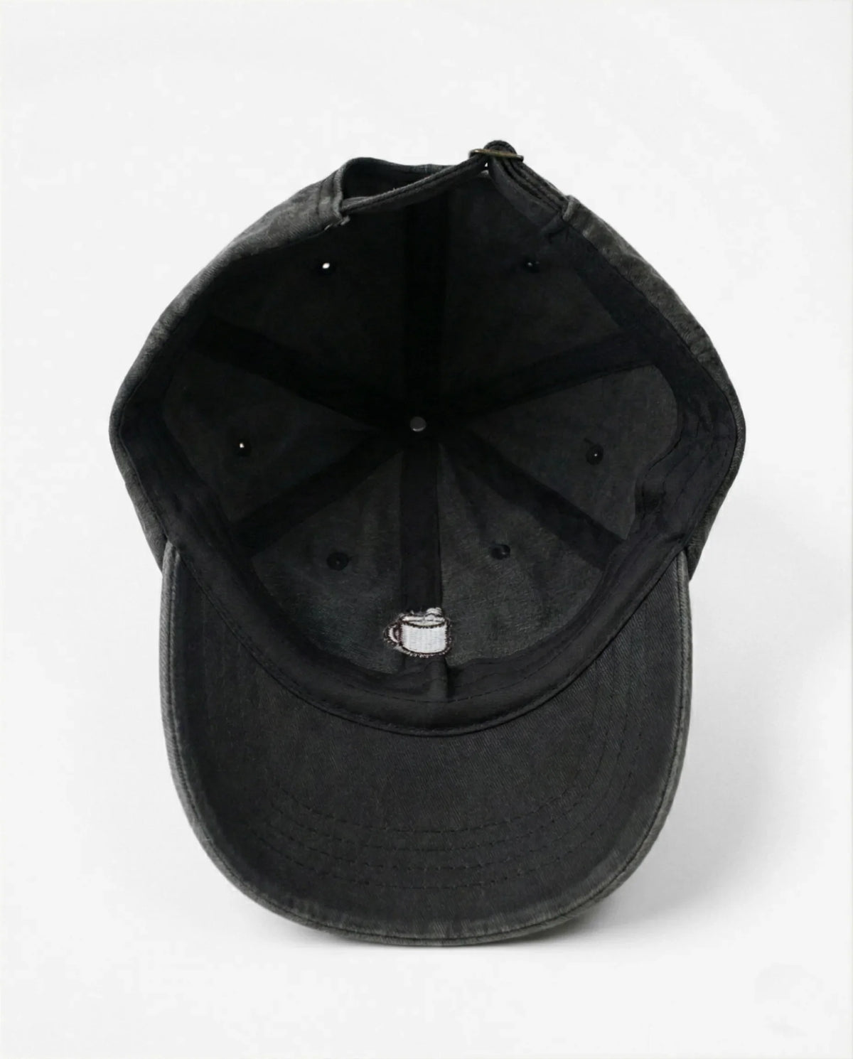 Coffee Cup dad hat in Black, inside view with label