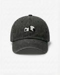 Lazy Panda dad hat in Black, front view: embroidered sleepy panda, washed cotton