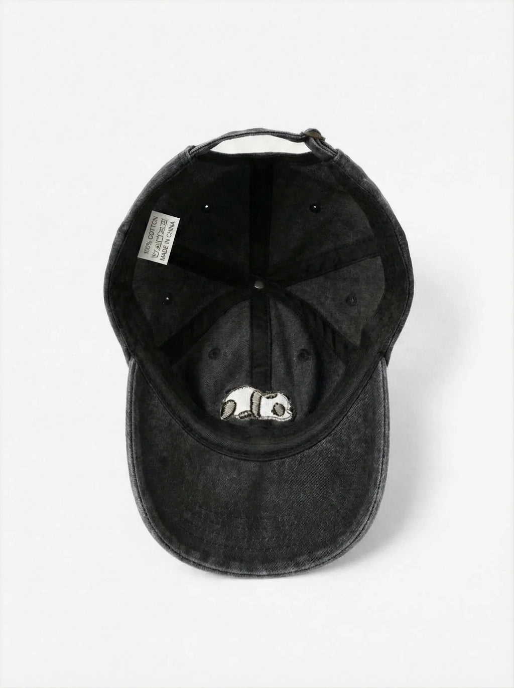 Lazy Panda dad hat in Black, inside view with label