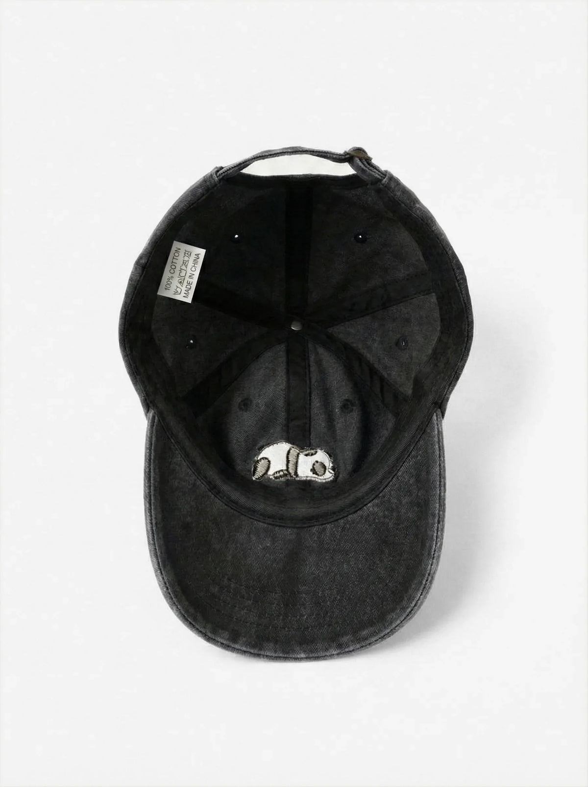 Lazy Panda dad hat in Black, inside view with label