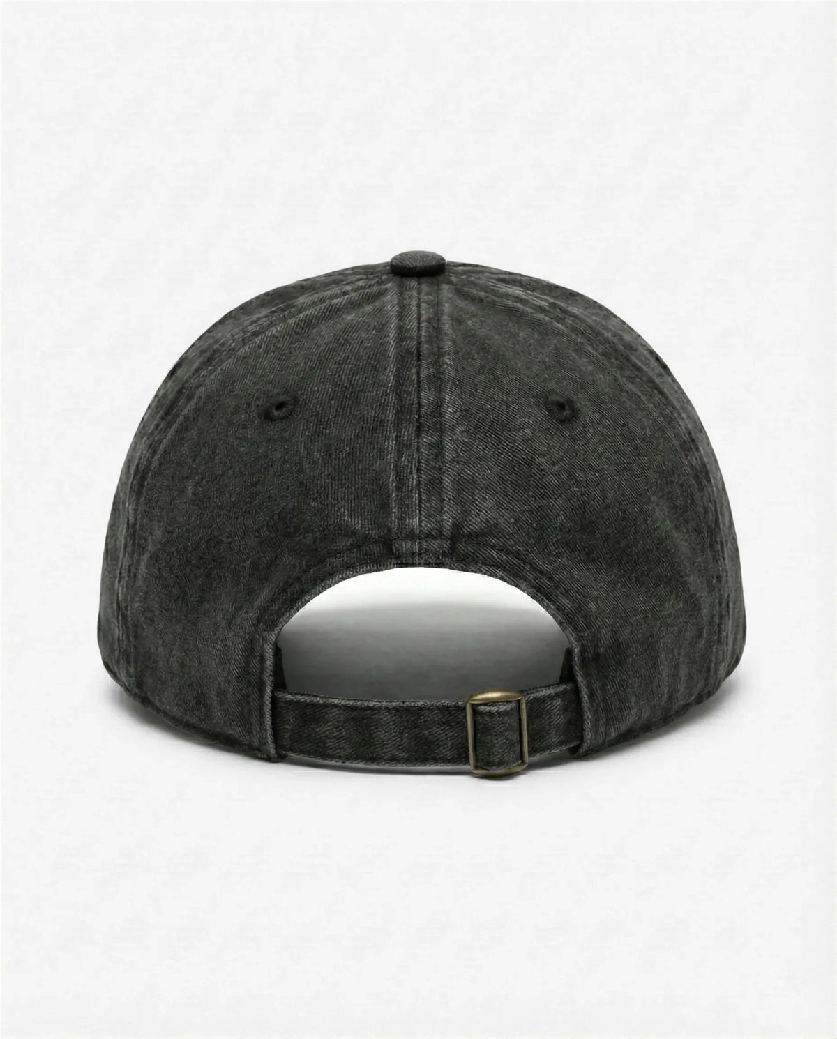 Lazy Panda dad hat in Black, back view with brass buckle strap