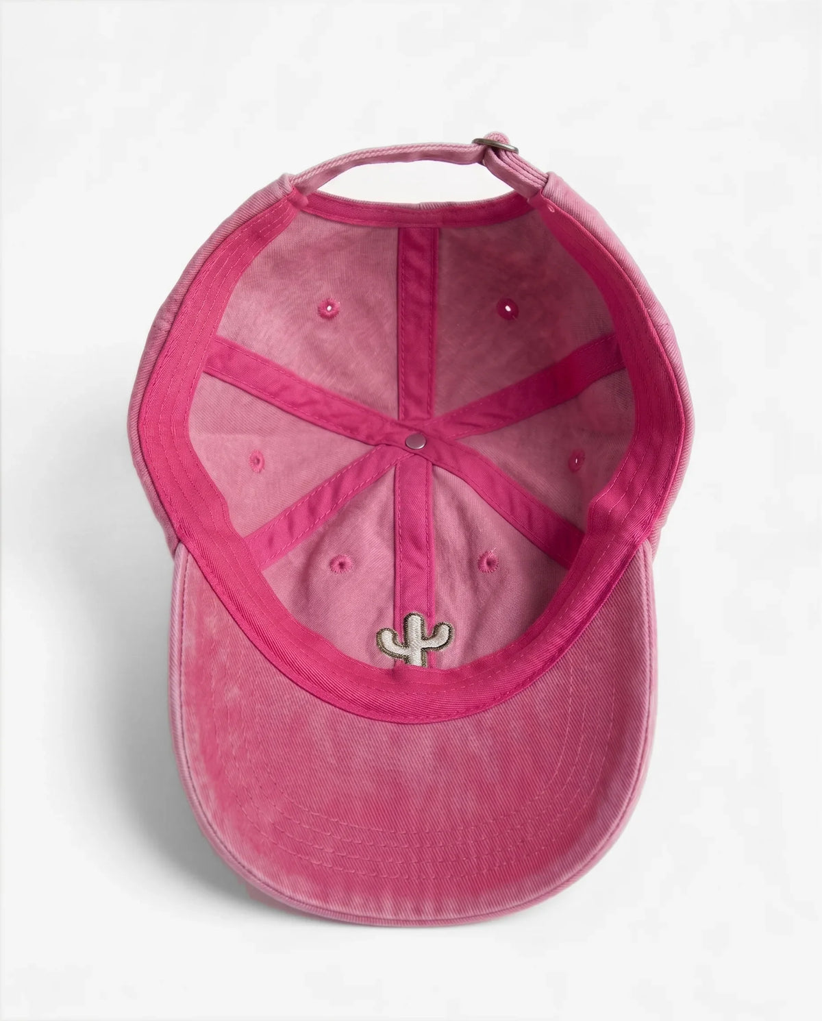 The Cactus dad hat in Rose, inside view with label