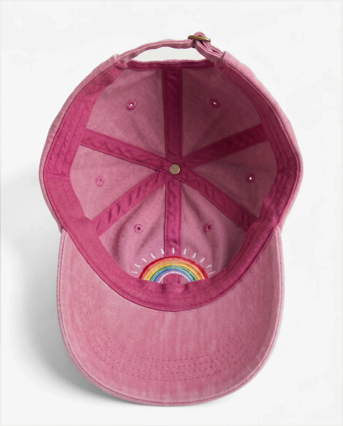 The Rainbow dad hat in Rose, inside view with label