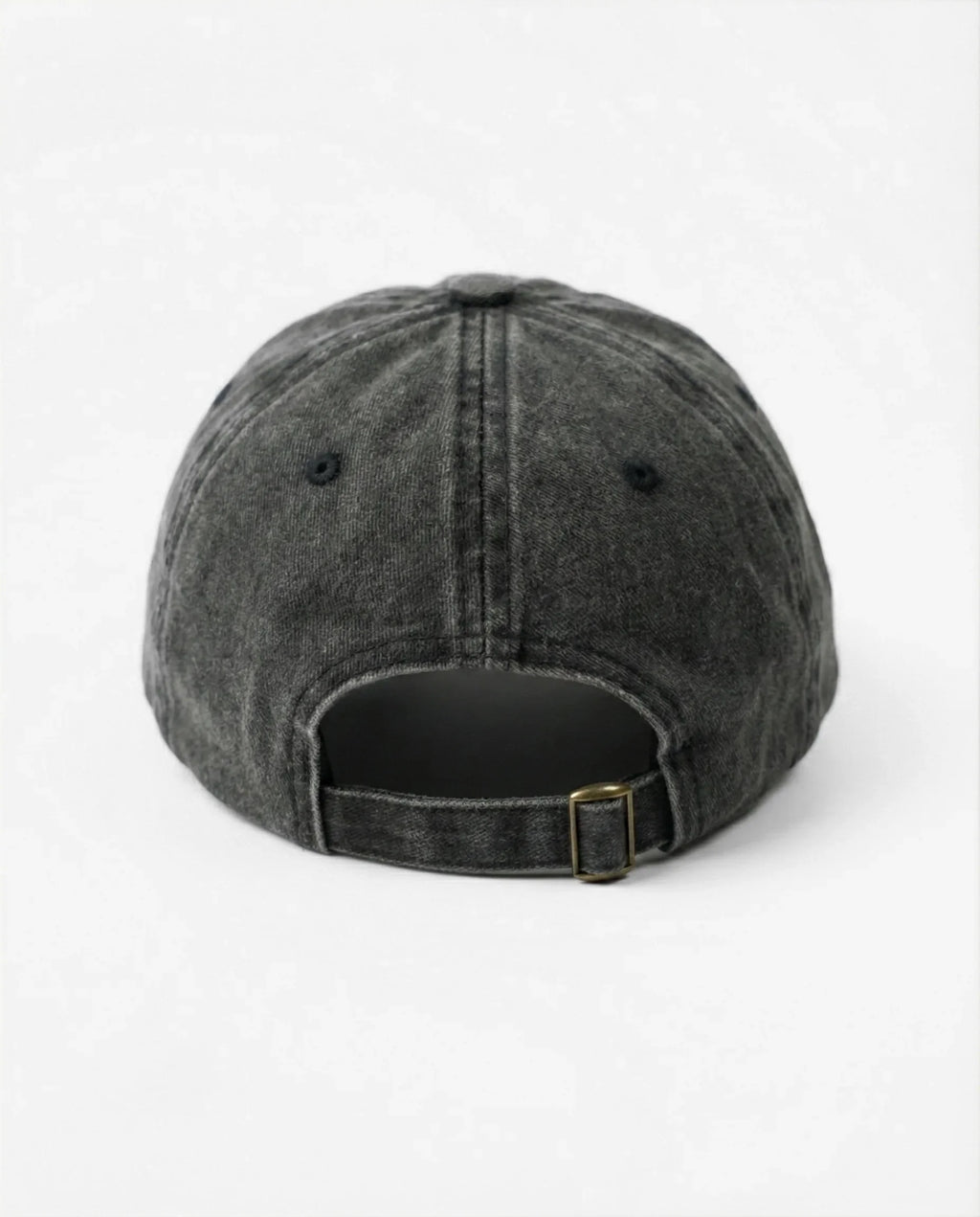 Watermelon dad hat in Black, back view with brass buckle strap