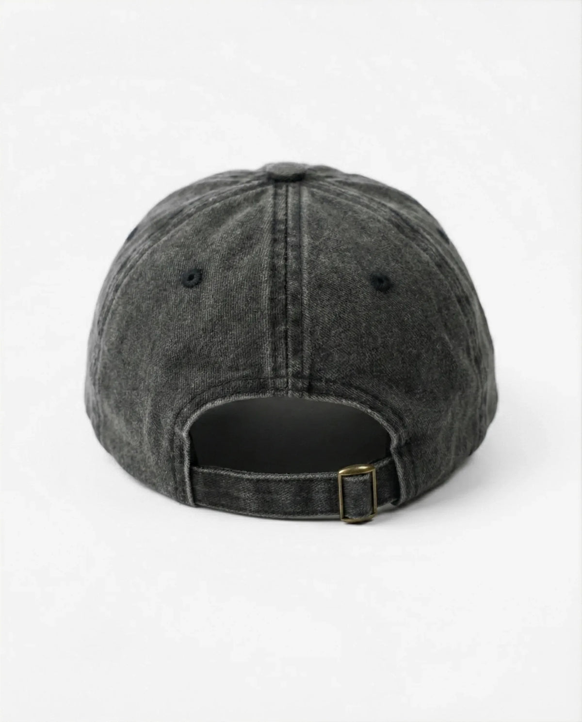 Watermelon dad hat in Black, back view with brass buckle strap