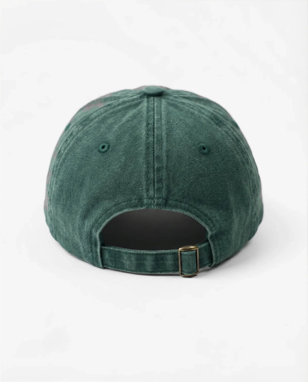 Watermelon dad hat in Emerald Green, back view with brass buckle strap